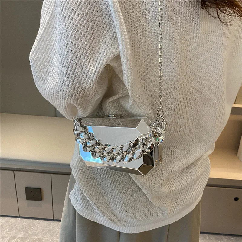 Shoulder Bags Women Evening Bag Gold Silver Metal Box Bag Women Dinner Bags Designer Shoulder Bags Luxury Party Purses Pvc Crossbody Bag
