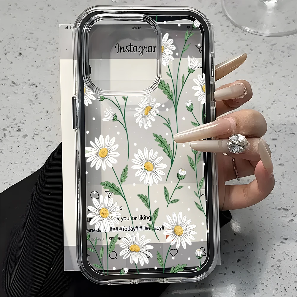 Fresh Daisy Floral Pattern Clear Phone Case - Candy Color Soft Cover