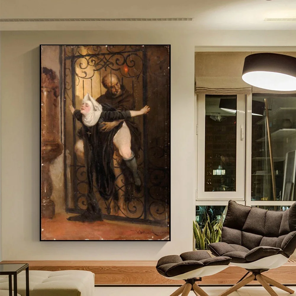 

Couple Western Oil Painting Posters and Prints Funny Portrait Canvas Wall Art Retro Home Decorative Painting Room
