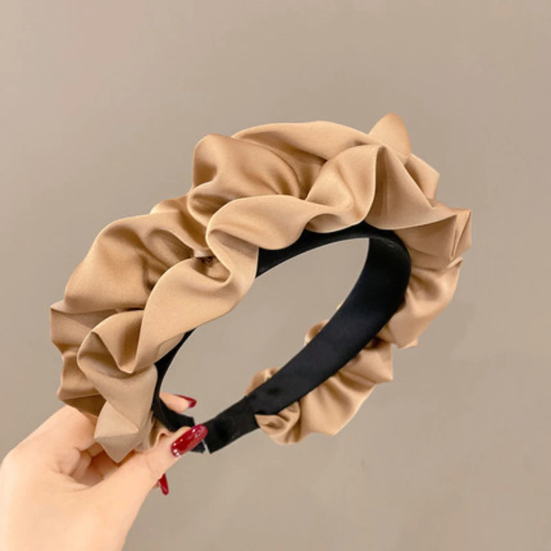 Einfarbiges Breitkrempiges Plissiertes Stirnband für Frauen Elegantes Gesichtswasch-Haarband Modisches Mädchen-Haaraccessoire Haargummi – Detail 5