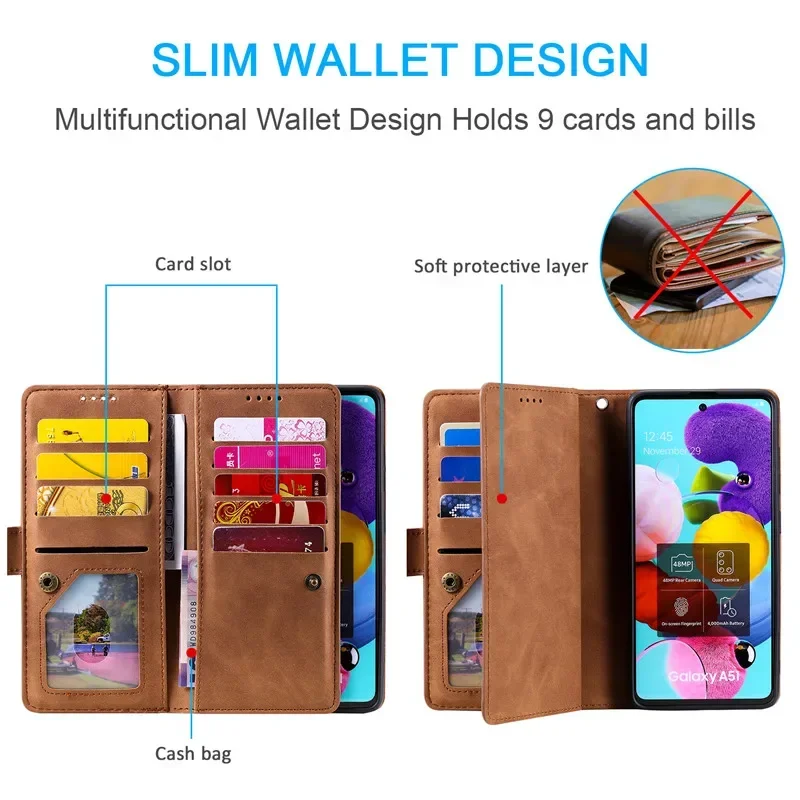 Flip Leather Case Coque For Samsung Galaxy A16 A36 A15 A25 A35 A55 A14 A24 A34 A54 A13 A23 A33 A53 A52 Zipper Wallet Card Cover 2