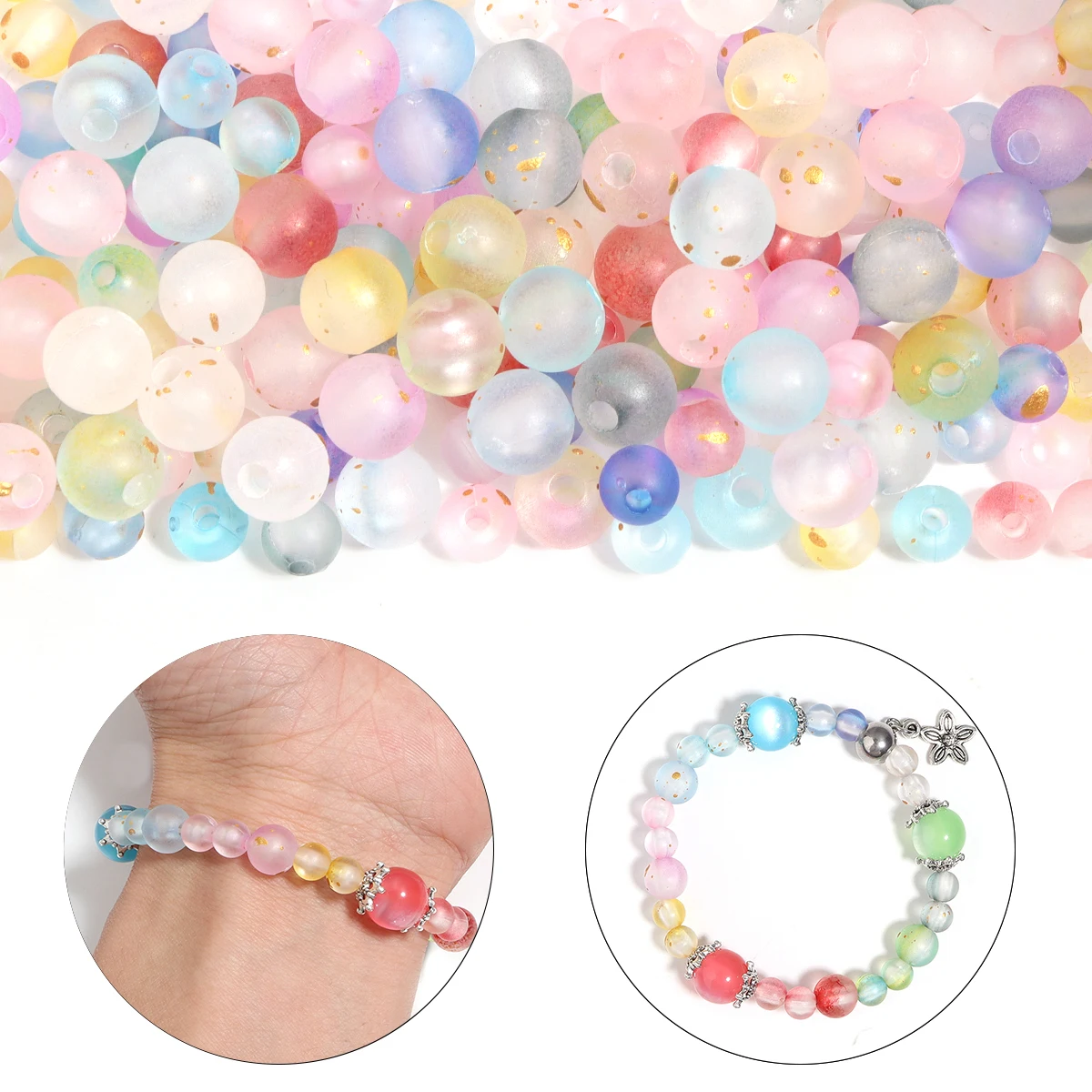 100-200Pcs 6/8mm 다채로운 아크릴 비즈 라운드 매트 스페이서 루즈 비즈 장식 만들기 DIY 수제 공예 액세서리