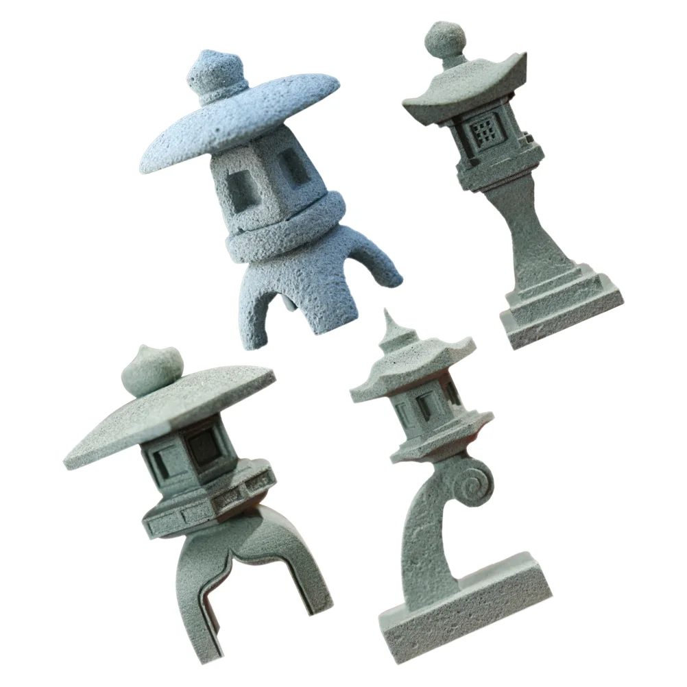 

4Pcs Tower Statue Lantern Indoor Bonsai Lantern Pagoda Decoration Miniature Lantern Decoration