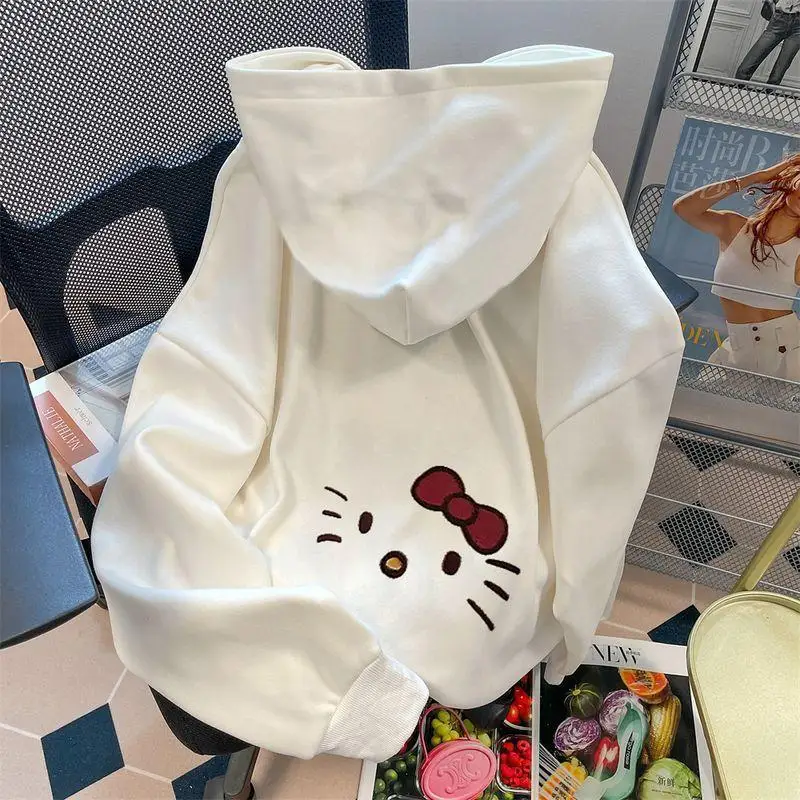

Autumn New Sanrio Y2K Anime Hello Kitty Cotton Hooded Sweatshirt Cartoon Top Embroidery Loose Versatile Cute Warm Girl Gift