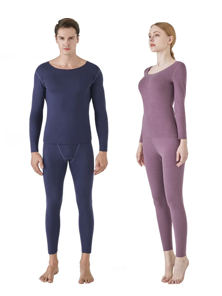 Women's Thermal Underwear Sets Men Winter Thick Double Layer Warm Lingeries  Long Sleeve Tops Pants Seamless Homewear Suit 2Pcs
