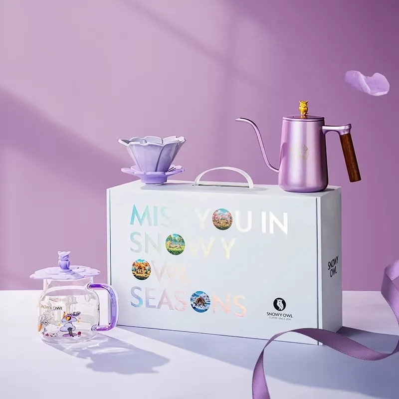 Hand Made Gift Box Set 550ml Sharing Pot Coffee Maker Machine Ceramic Filter 304Stainless Steel Purple/Plink 2