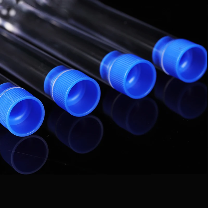 Laboratory Transparent Test Tube 50pcs 13x100mm ( 8ml ) Clear PS Plastic Test Tubes Set With Blue Or Red Caps