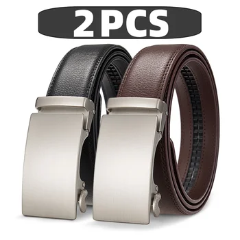 High Quality Genuine Leather Casual Belt Men, Adjustable Automatic Buckle Belts, Black/Brown Cuttable Ratchet Belt for men 1