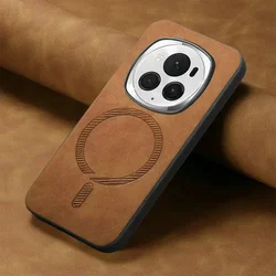 Luxury Leather Back Panel Phone Case with Magsafe Compatibility and Magnetic Cover for Honor Magic 8 Lite (Brown)