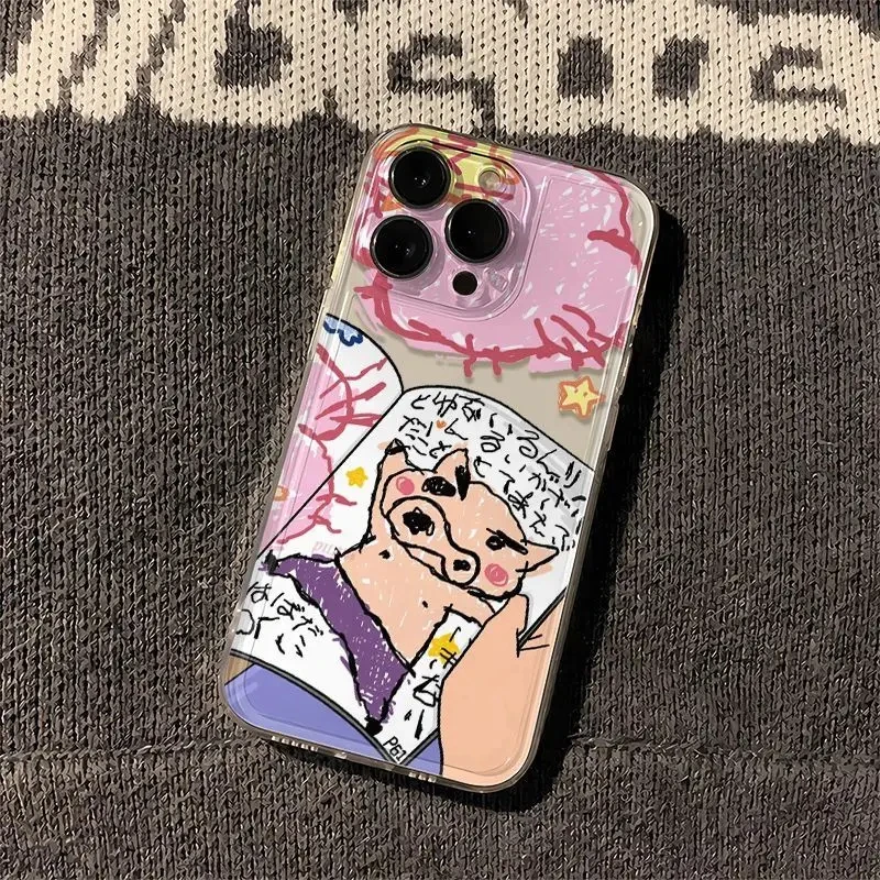 Cartoon freche süße Schweinchen Handyhülle für iPhone 15 14 13 12 11 16 Pro Max 7 8 Plus X XR XS MAX Mini Ölgemälde Soft Cover