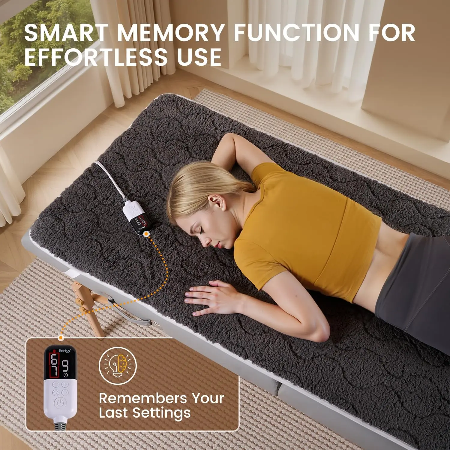 Massage Table Warmer Heating Pad 30” x 71”,Dark Grey Cotton Wool Dual-Zone Heating Pad with 1-9 Hours Timer & 10 Heating Levels