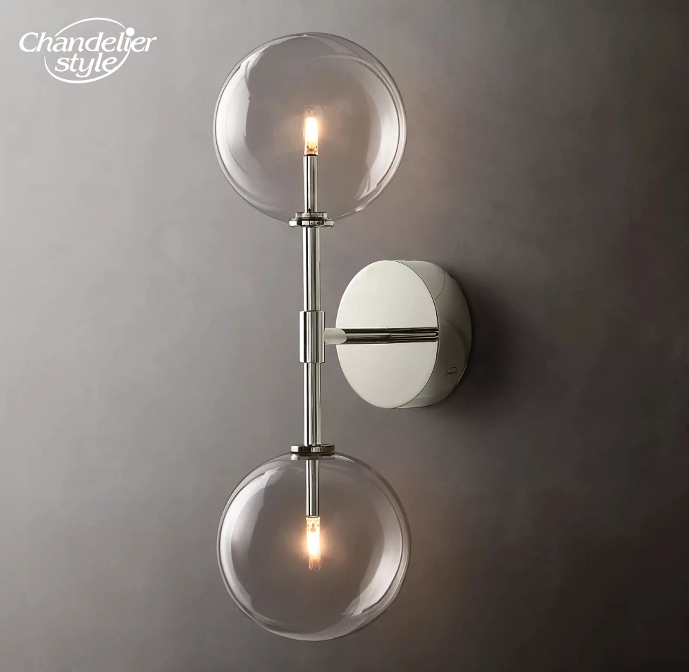 Clear Glass Globe Linear Sconce Modern Retro Ball LED Braass Chrome Black Nickel Wall Lamps Living Room Bedroom Bathroom Lights