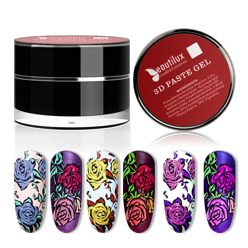 Beautilux 3D Гель-Паста Nail Art Design Тиснение Резьба Живопись Кремообразный Лак Для Ногтей Замочить УФ-Гели LED Лаки Лак 10 г Beautilux 3D Гель-Паста Nail Art Design Тиснение Резьба Живопись Кремообразный Лак Для Ногтей Замочить УФ-Гели LED Лаки Лак 10 г