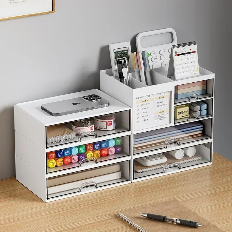 White Plastic Desk Organizer Storage Box For Stationery And Makeup