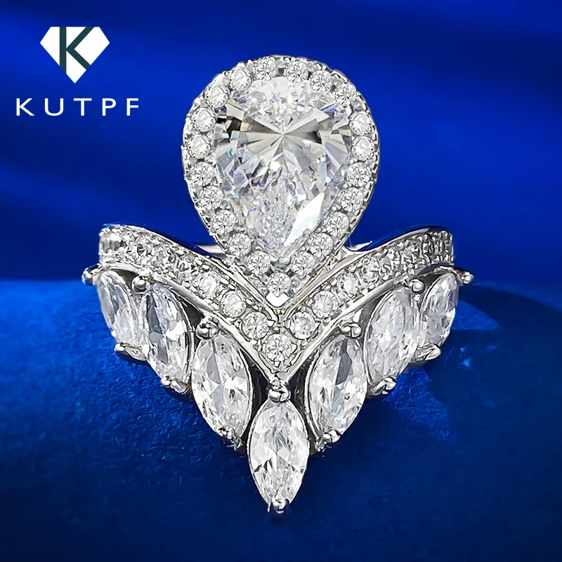 

Luxury Water Drop Moissant Diamond Engagement Ring 925 Sterling Silver Pear Marquise Shape Promise Rings Wedding Band for Women