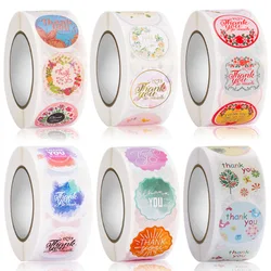 500pcs Thank You Sticker Flower Stickers Gift Sealing Round Floral Colorful Labels Decor for Festival Birthday Party Supplies