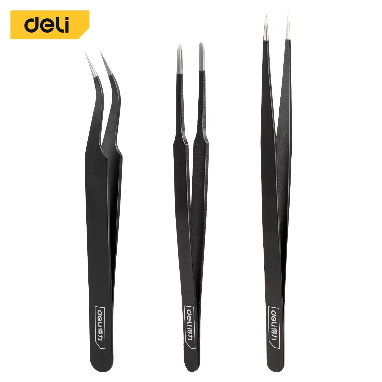 Deli Tweezers Stainless Steel Professional Maintenance Tool Sharp Curved And Flat Three In One Art Makeup Tool precision tweezers tweezer tool