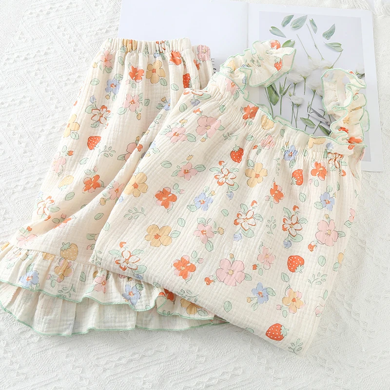 Summer Floral Camisole Short Sleeved Shorts Pajamas Set For Women Fashion Leisure Comfortable Sweet Student Home Sleepwear
