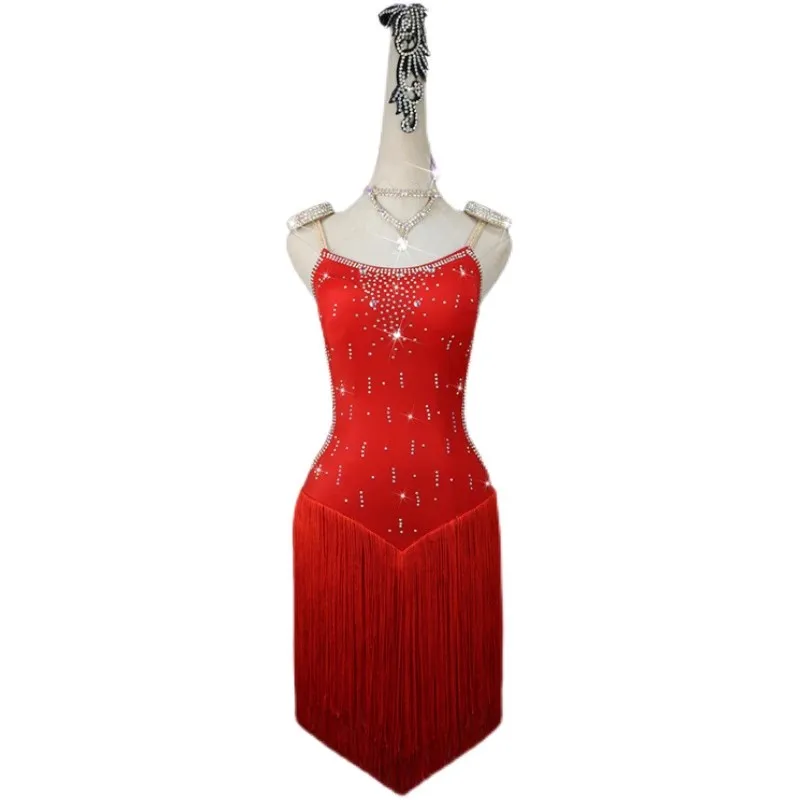 

Summer Latin Dance Dress Competition Costumes Skirt Performing Dress Adult Customize Children Red Matador Skirt Split Skirtes