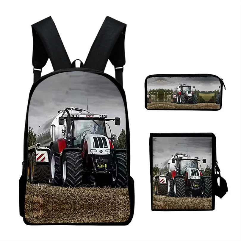 3D Tractor pattern Print Backpacks Children Bookbag School Bag Mochila Boys/Girls Daily Shoulder Set Pencil Croobody Custom