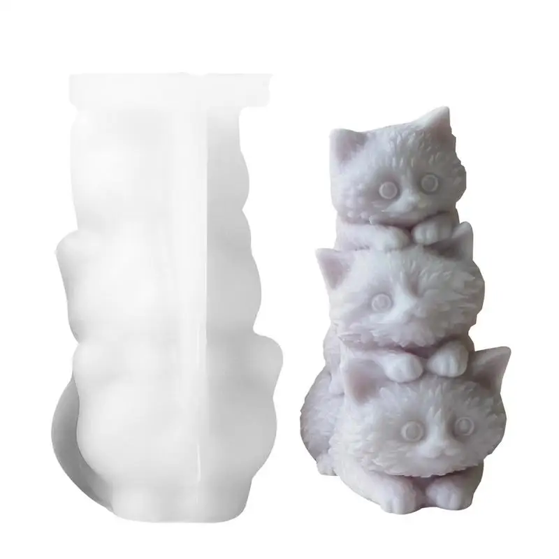 Stacking Cats Candle Mold 3D Cat Silicone Candle Mold Silicone Stacking Three Cats Candle Making Mold Reusable Soap Making Tools
