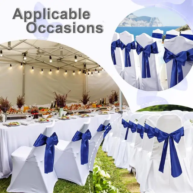 Ensemble de housses de chaise pliantes avec 10 housses extensibles, 10 ceintures de chaise en Satin, nœuds, ruban, protection de Banquet pour fête d'événement de mariage 5