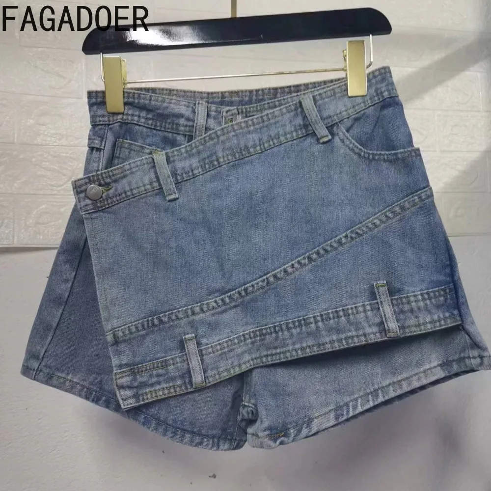 FAGADOER Vintage Denim Mini Skirts Fashion Irregular Shorts Skirts for Women 2023 Y2k Streetwear Hight Waist Casual Skirt S-3XL