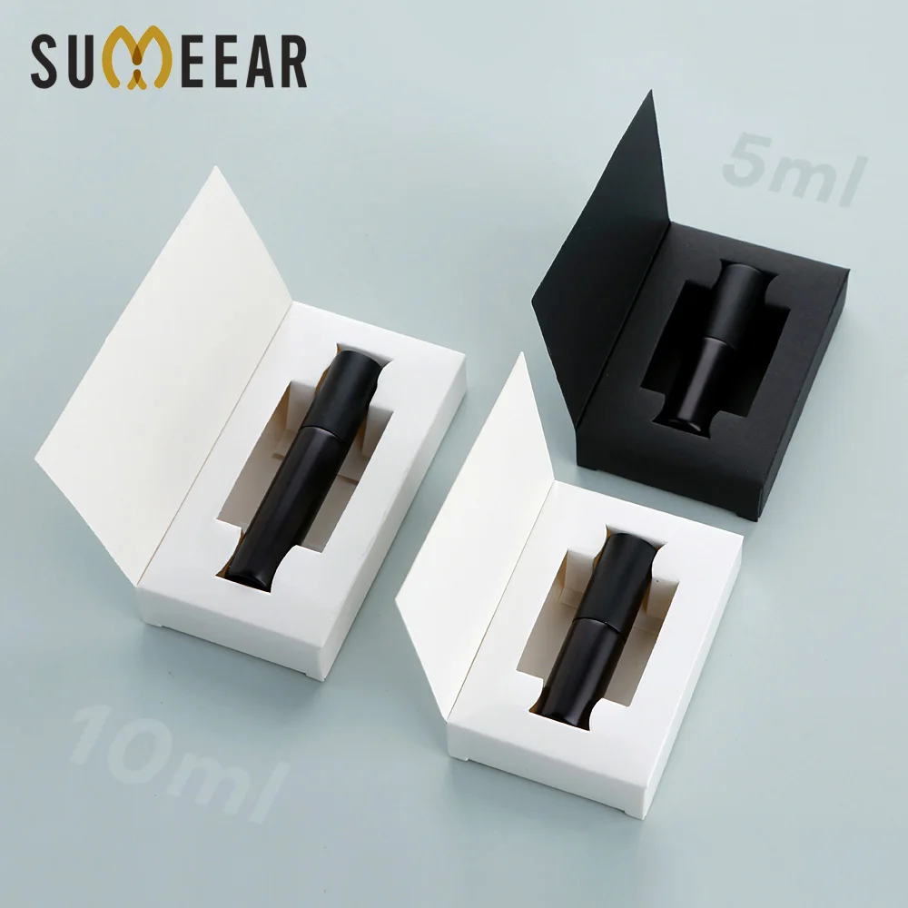Spray Bottle 50Pcs/Lot 5ml 10ml Matte Black Perfume bottle With packaging box Atomizer Spray Bottle Refillable Print LOGO Pay Extra