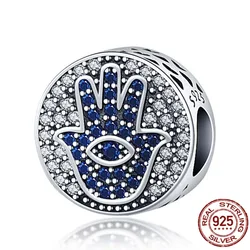 Genuine 925 Sterling Silver Zircon Palm Print Eye Beads Fit Original 3mm Bracelet&BangleMaking Fashion DIY Jewelry For Women