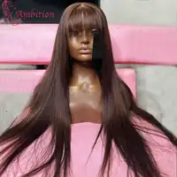Brown Bang Glueless Lace Front Wigs Preplucked high heat Synthetic fiber Hair Straight Transparent Lace Front Hair Wig with Bang