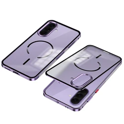 Frosted Phone Case with Aluminum Metal Frame, Magnetic Matte Backplate, Anti - Drop Protective Cover for Galaxy A37 (PURPLE)