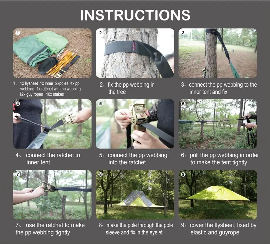 Camping Hammock 2-4 Person Portable For Family Tree Tent Outside Hiking and Travel