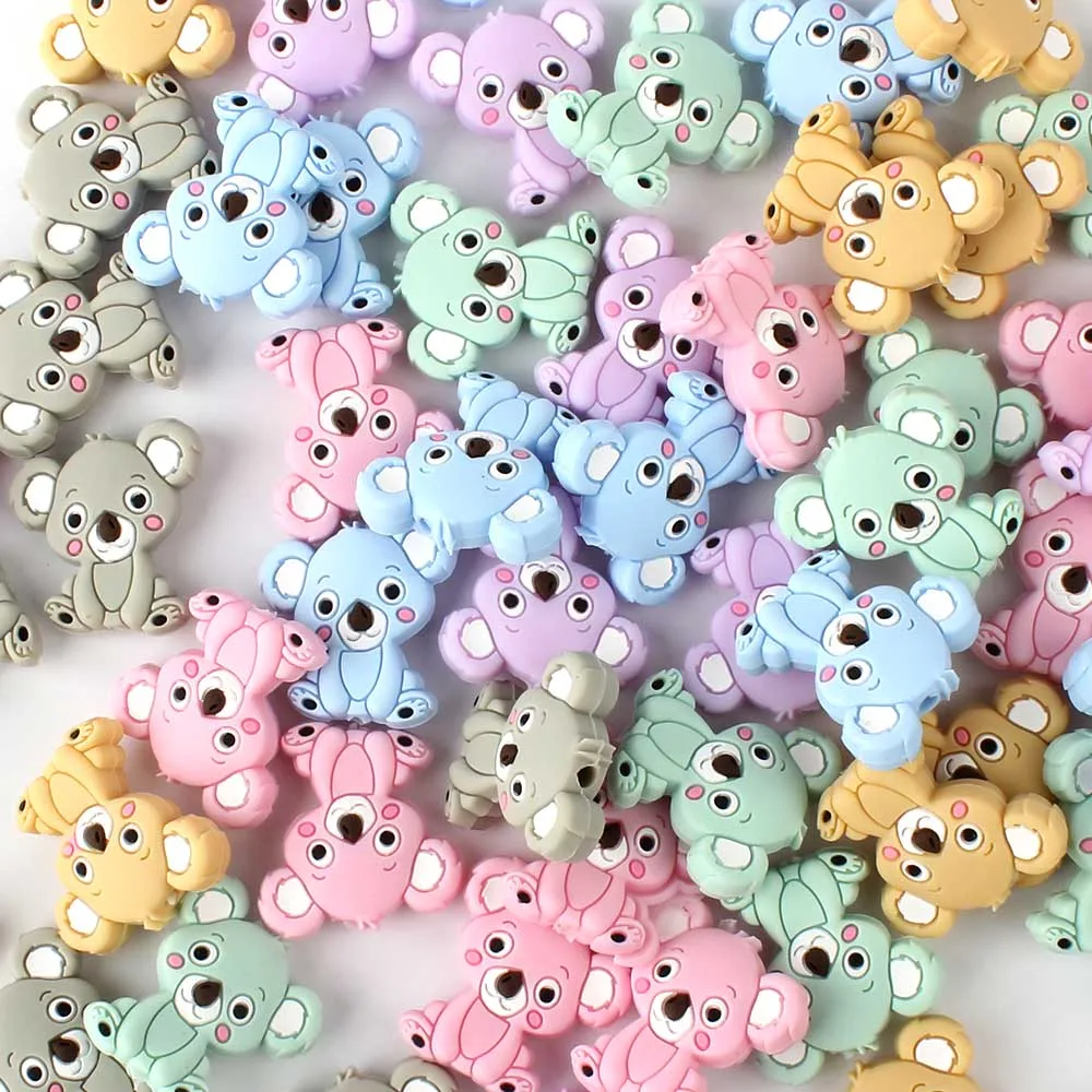 Teething Toys Silicone Teething Toys Baby Teething Toys Silicone Beads Silicone Teether Silicone Teething Beads Pacifier Clips Silicone Jewelry Accessories 10pcs/Lot Cartoon Koala Baby Teething Beads