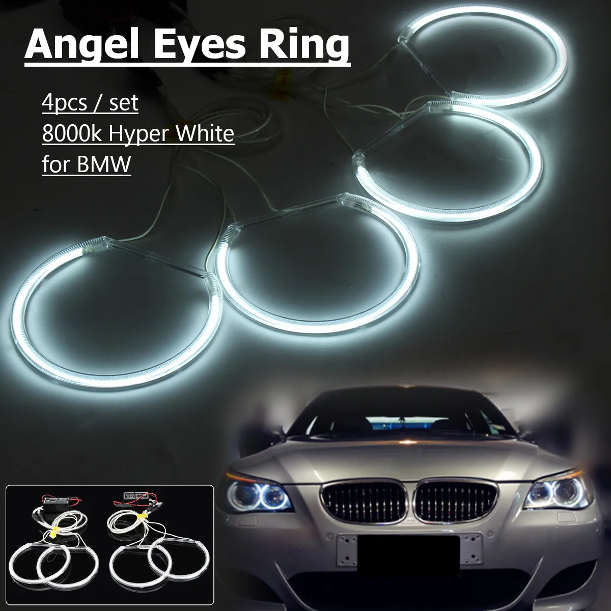 4X CFL Angel Eyes 131MM White DRL Ring Car Headlight Retrofit For BMW E36 3 E38 7 E39 5 E46 3 1990-2005
