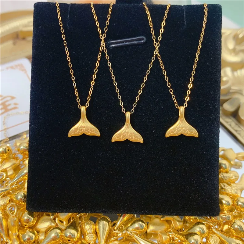 

Pure 999 24K Yellow Gold Pendant Fashion 3D Gold Fish Tail Necklace Pendant 1pcs