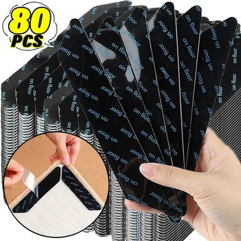 80/8 pièces tapis autocollants antidérapants réutilisable lavable Anti Curling tapis patchs autocollant fixe tapis de sol tapis poignée bouchons bandes 1