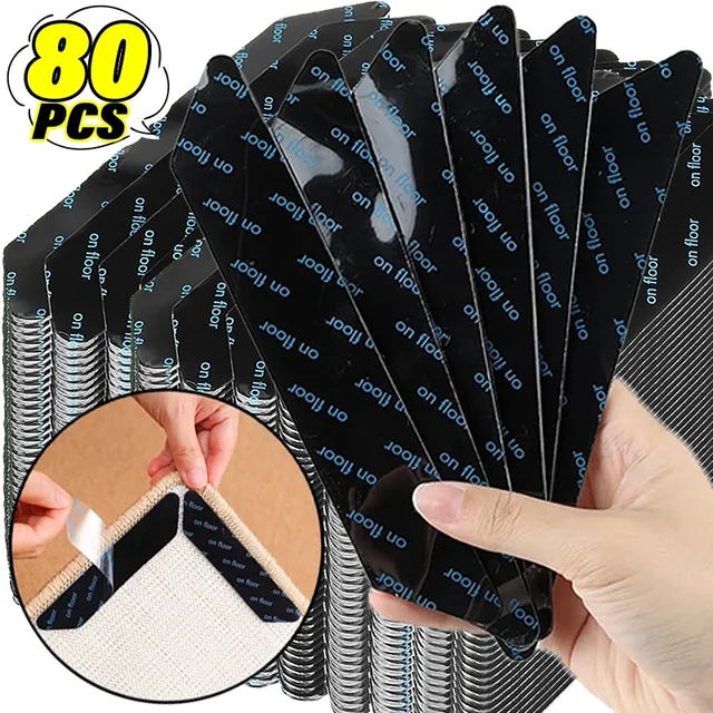 80/8 pièces tapis autocollants antidérapants réutilisable lavable Anti Curling tapis patchs autocollant fixe tapis de sol tapis poignée bouchons bandes 1