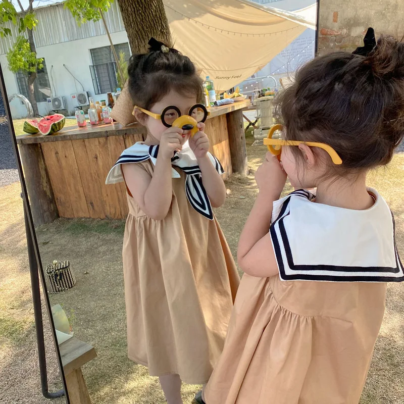 

2022 Summer Korean Version Of Children'S Clothing Girls Students School Uniform Dress Baby Kids Sleeveless Princess Vestidos