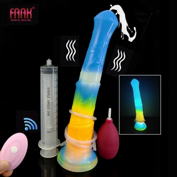 FAAK Remote Control Vibrator Squirting Horse Dildo With Sucker Luminous Ejaculation  Penis Glow in Dark Sex Toys For Women 1