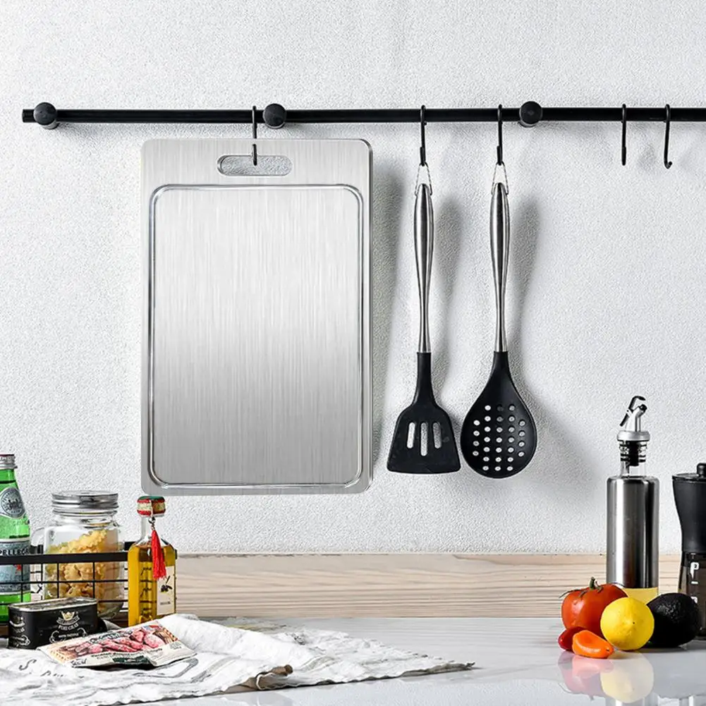 Stainless Steel Cutting Board Double-Sided Chopping Panel Meat Vegetable Slicing Board Dough Kneading Block Kitchen Accessories