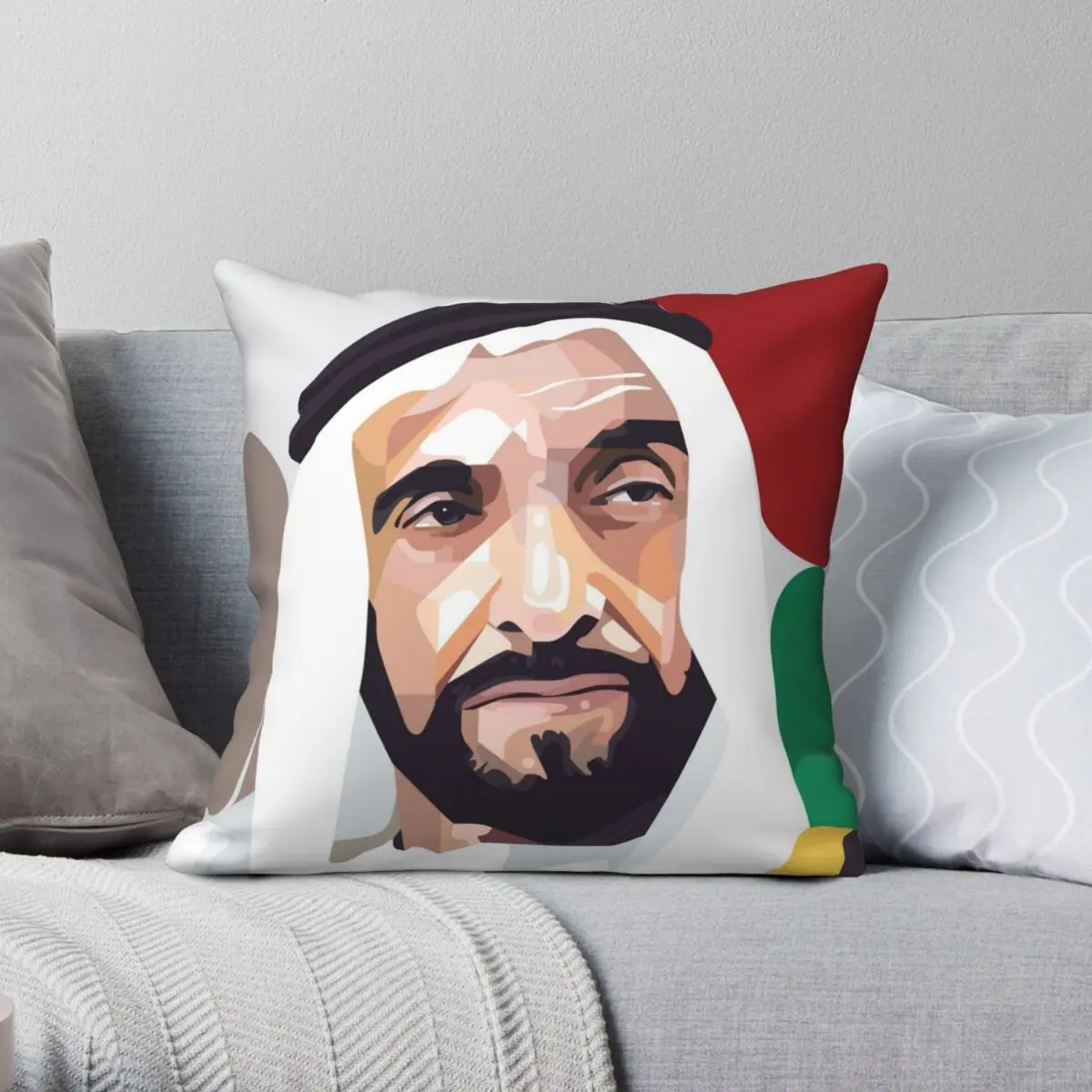 

Zayed Bin Sultan Al Nahyan Square Pillowcase Polyester Linen Velvet Creative Zip Decor Home Cushion Cover