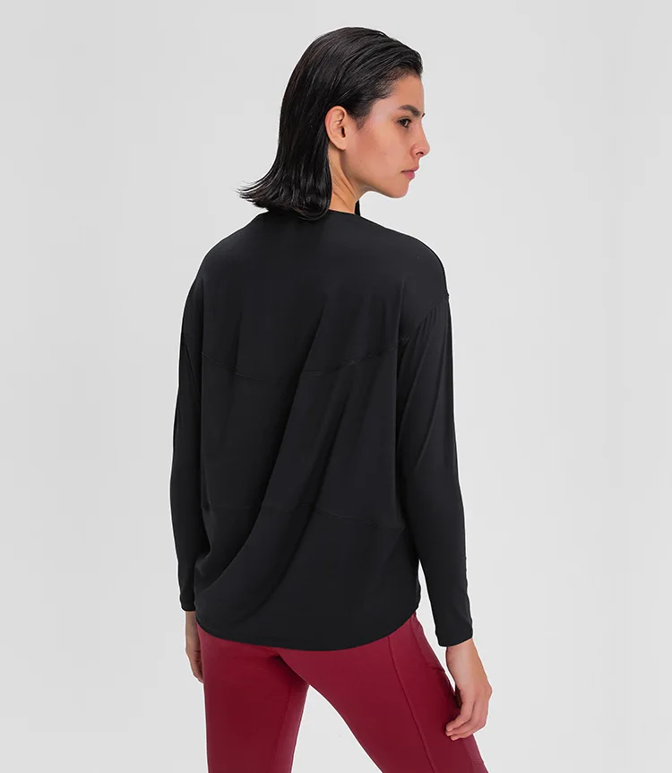 Women's Straight Long Sleeve Top Sunscreen Clothing Double sided Nude Fabric Loose Breathable Sports Top Silhouette bottom coat