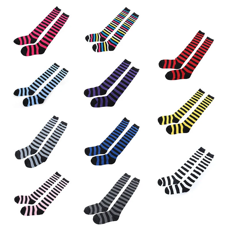 Women Girls Over The Knee Socks Thigh High Long Striped Stocking 11 Colors