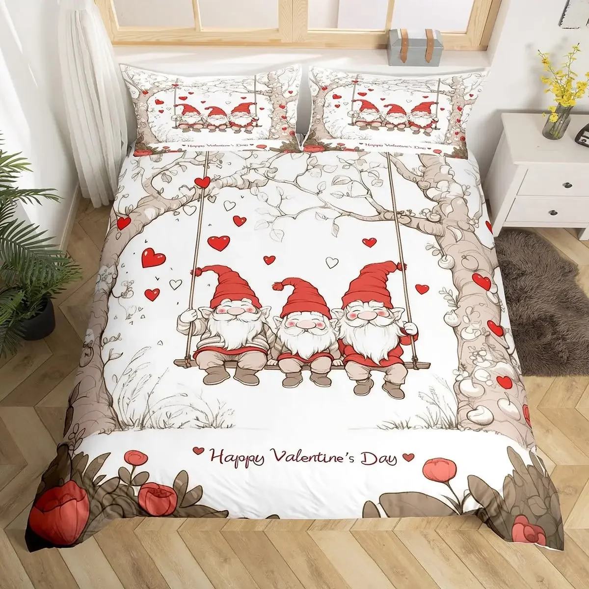 Red Roses Duvet Cover Twin Queen Happy Valentine's Day Bedding Set Romantic Flowers Comforter Cover Cute Love Heart Quilt Cover