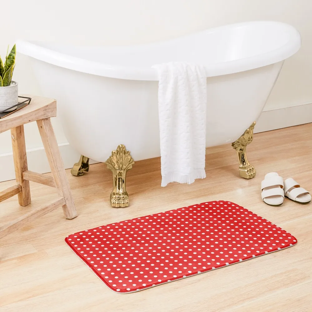 

White Polka Dots on Red Bath Mat Bathroom Utensils Bathroom Mat