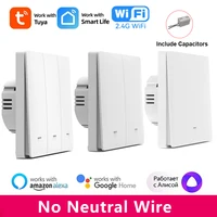 Tuya Smart WiFi Light Switch EU UK Push Button Wall Switch No Neutral Wire Smart Life Control Works With Alexa Google Home Alice