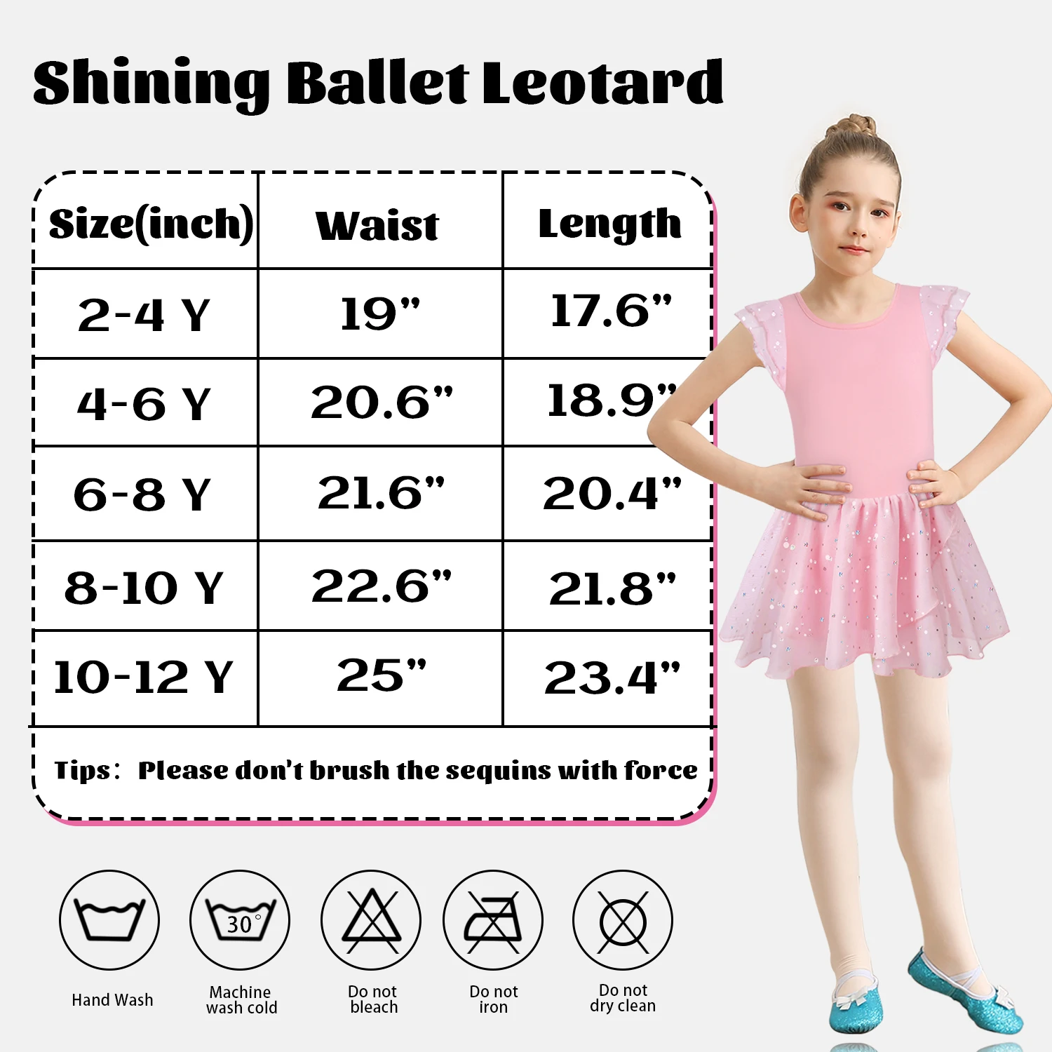 Mädchen-Tanztrikots für Ballettkleid, glänzender Rock, Rüschenärmel, überkreuzter Rücken – Detail 4