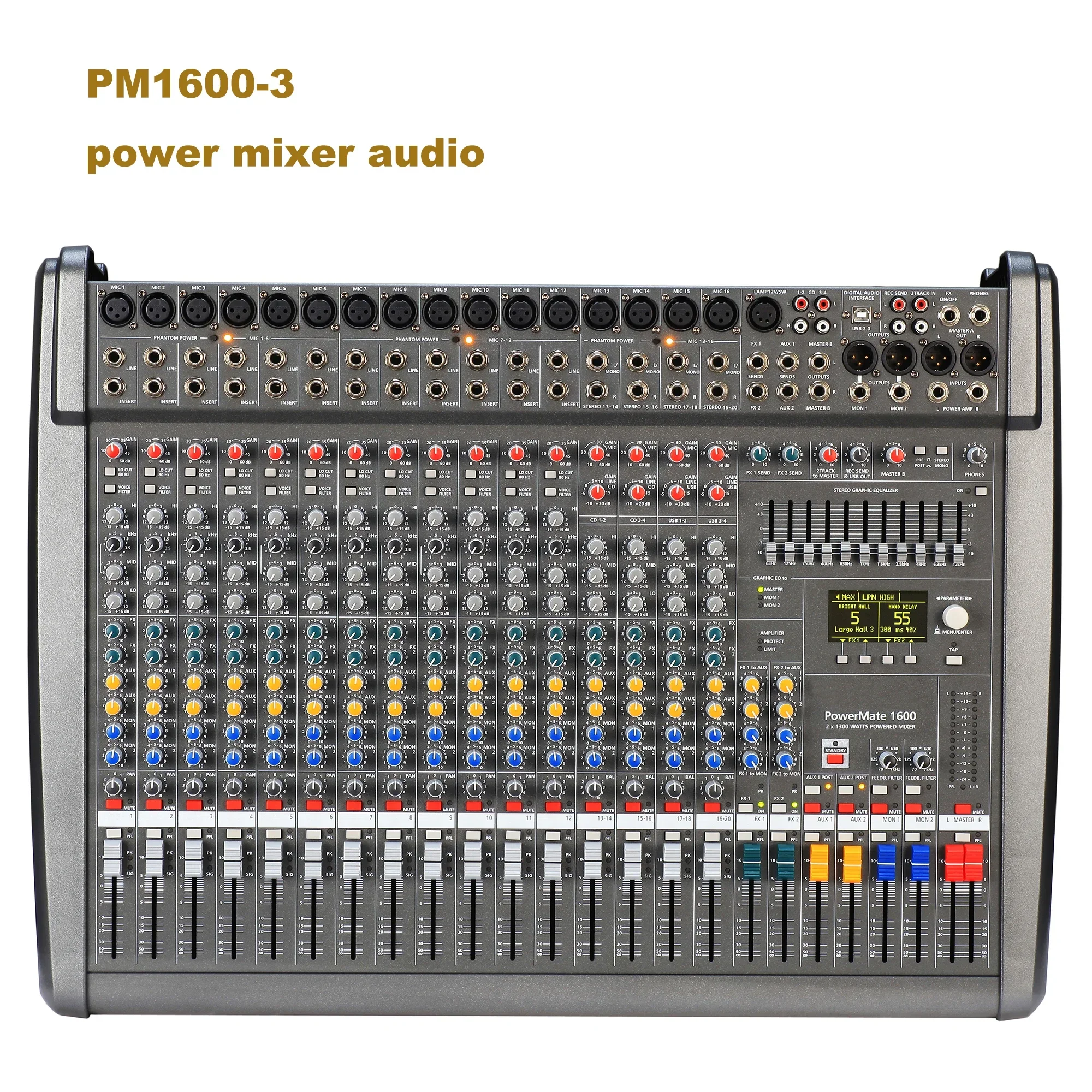 

Powermate 1600-3 Channel Audio Mixer 1000W PM1600-3 Powered Mixing Console Desk System for Dj Professional Stage