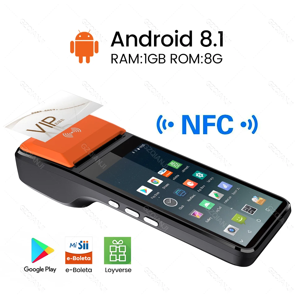 최고의 안드로이드 8.1 POS 블루투스 열전사 프린터, 영수증 휴대용 NFC 터미널, 휴대용 PDA POS 판매 시스템, 올인원