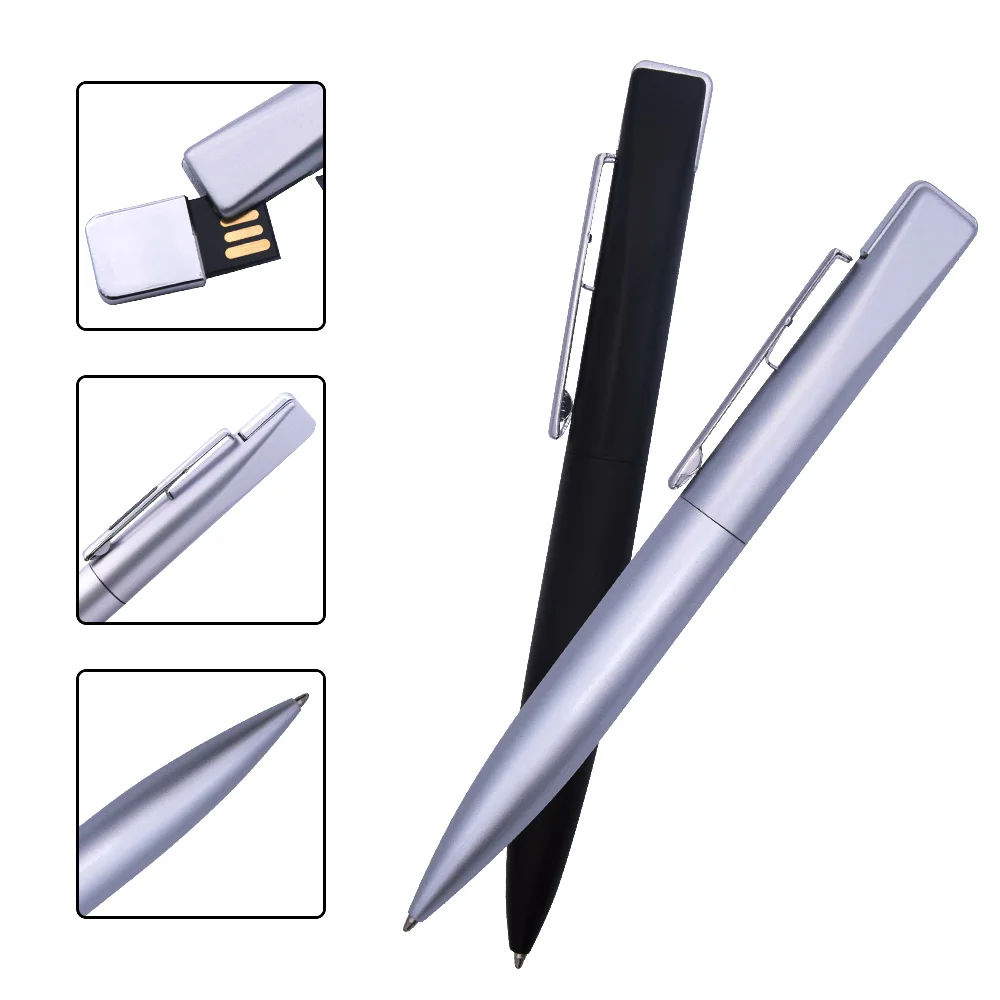창의적인 비즈니스 선물 볼펜, USB 플래시 드라이브, 메모리 스틱, 실버 금속 펜 드라이브, 32GB, 블랙 펜드라이브, 16GB, 8GB, 64GB